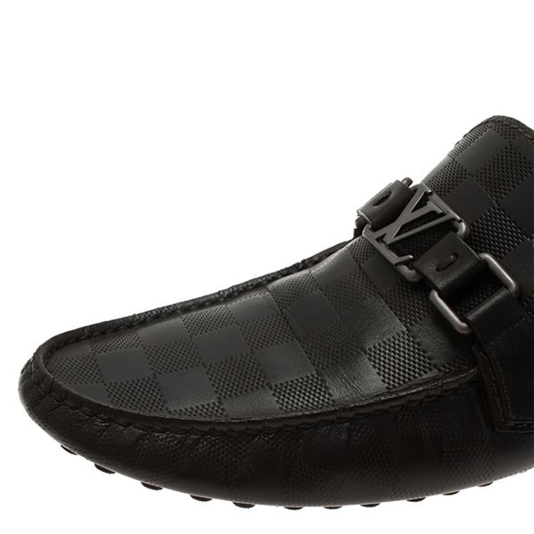 Pre Owned Louis Vuitton Granit Damier Hockenheim Loafers Size 41.5
