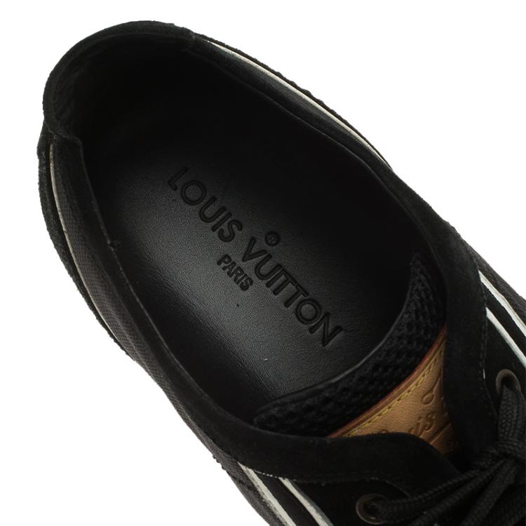 Pre Owned Louis Vuitton Black Canvas and Suede Sneakers 42.5