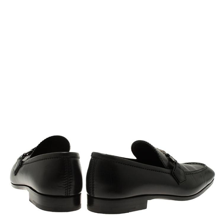 Pre Owned Louis Vuitton Black Leather Logo Loafers Size 42