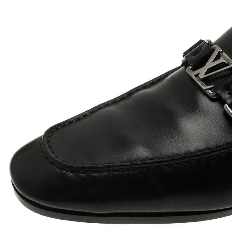 Pre Owned Louis Vuitton Black Leather Logo Loafers Size 42