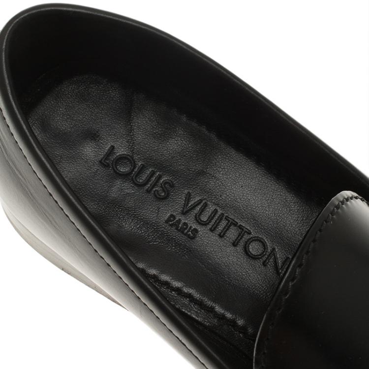 Pre Owned Louis Vuitton Black Leather Logo Loafers Size 42