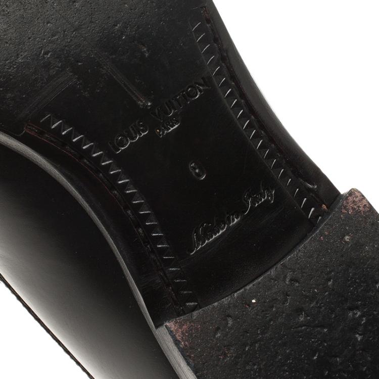 Pre Owned Louis Vuitton Black Leather Logo Loafers Size 42