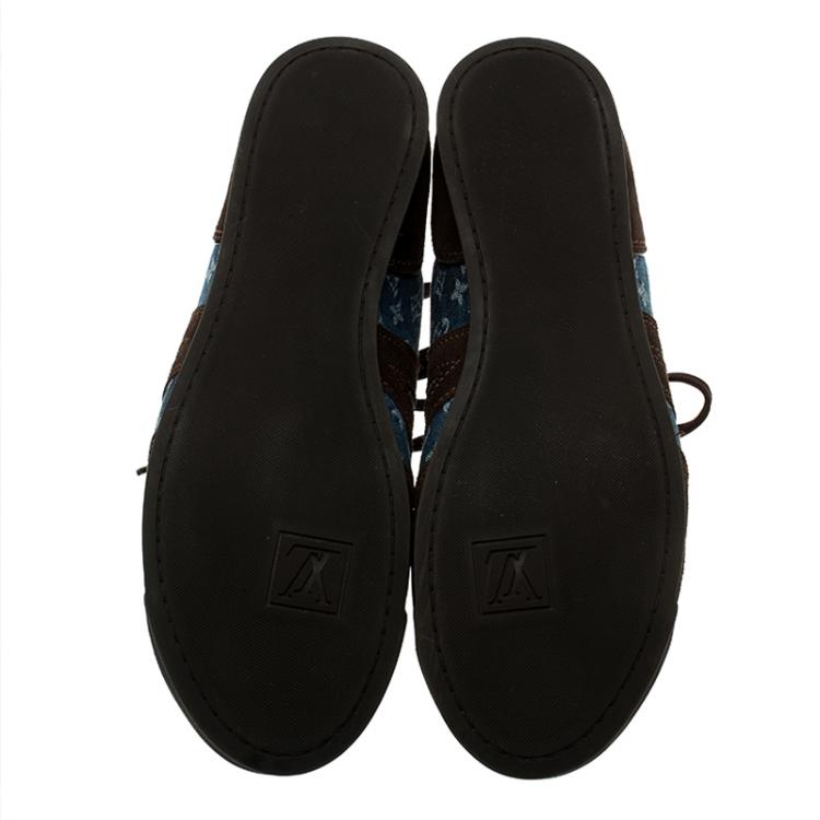 Pre Owned Louis Vuitton Blue Monogram Denim and Brown Suede Sneakers Size 43