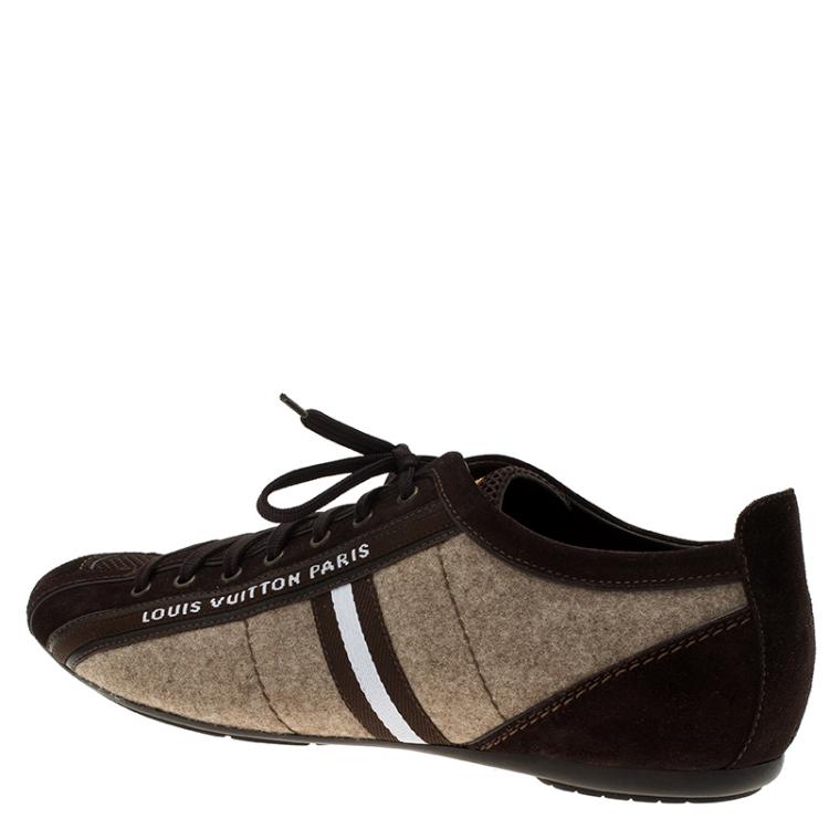 Pre Owned Louis Vuitton Brown Suede and Mesh Lace Up Sneakers Size 42.5