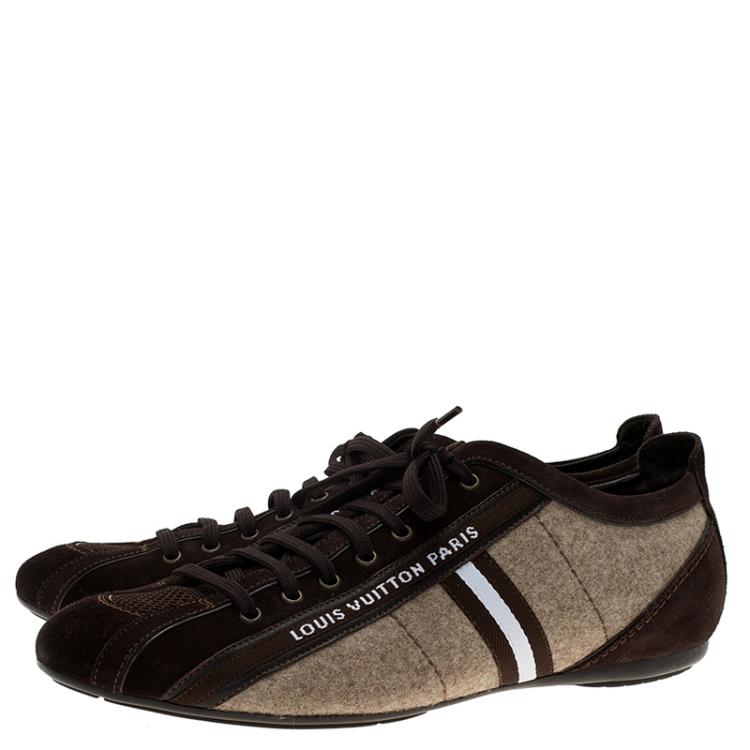 Pre Owned Louis Vuitton Brown Suede and Mesh Lace Up Sneakers Size 42.5