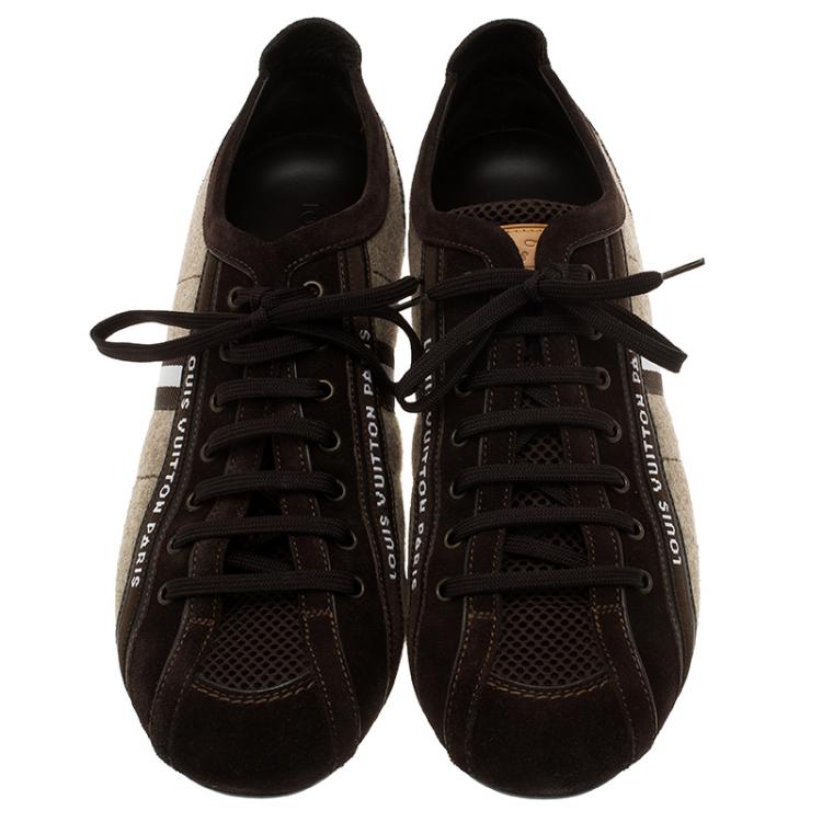 Pre Owned Louis Vuitton Brown Suede and Mesh Lace Up Sneakers Size 42.5