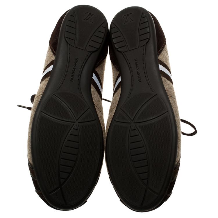Pre Owned Louis Vuitton Brown Suede and Mesh Lace Up Sneakers Size 42.5