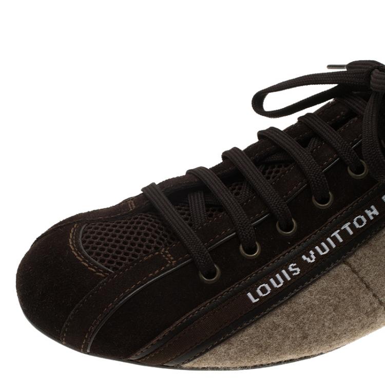 Pre Owned Louis Vuitton Brown Suede and Mesh Lace Up Sneakers Size 42.5
