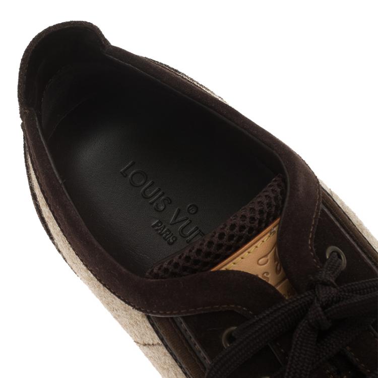 Pre Owned Louis Vuitton Brown Suede and Mesh Lace Up Sneakers Size 42.5