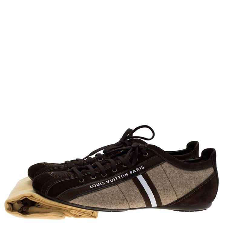 Pre Owned Louis Vuitton Brown Suede and Mesh Lace Up Sneakers Size 42.5
