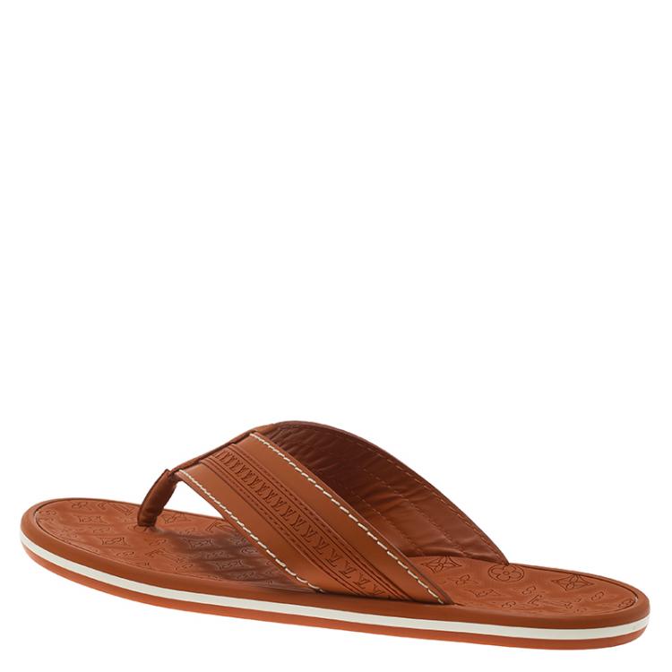 Pre Owned Louis Vuitton Orange Leather and Rubber Ipanema Thong Sandals Size 42.5