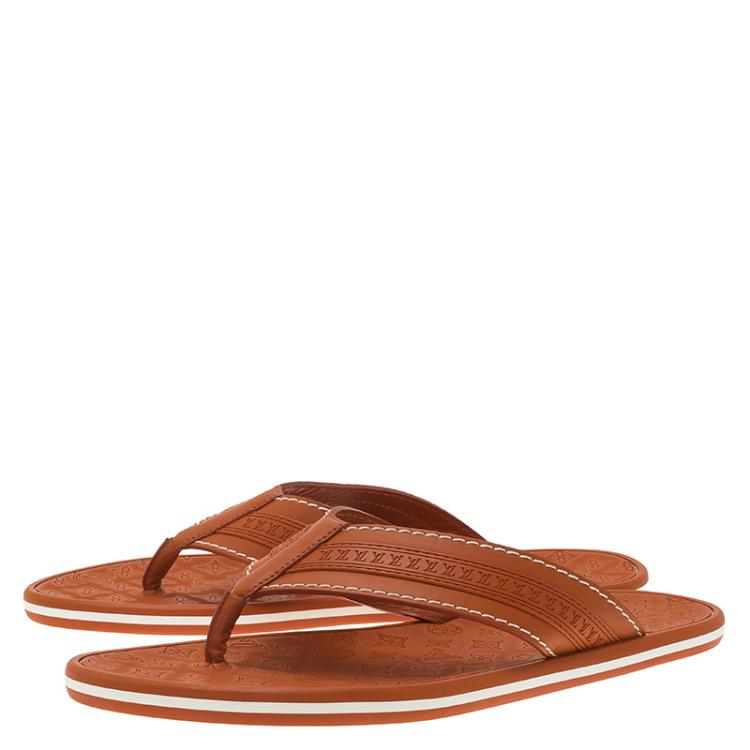 Pre Owned Louis Vuitton Orange Leather and Rubber Ipanema Thong Sandals Size 42.5