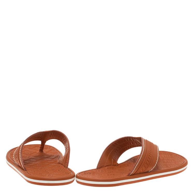 Pre Owned Louis Vuitton Orange Leather and Rubber Ipanema Thong Sandals Size 42.5