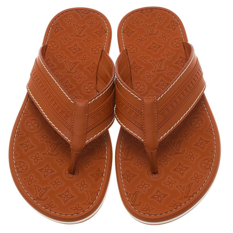 Pre Owned Louis Vuitton Orange Leather and Rubber Ipanema Thong Sandals Size 42.5