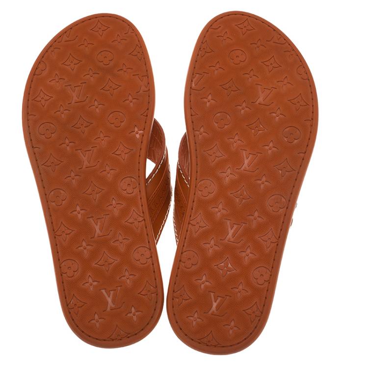 Pre Owned Louis Vuitton Orange Leather and Rubber Ipanema Thong Sandals Size 42.5