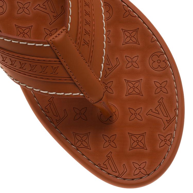 Pre Owned Louis Vuitton Orange Leather and Rubber Ipanema Thong Sandals Size 42.5