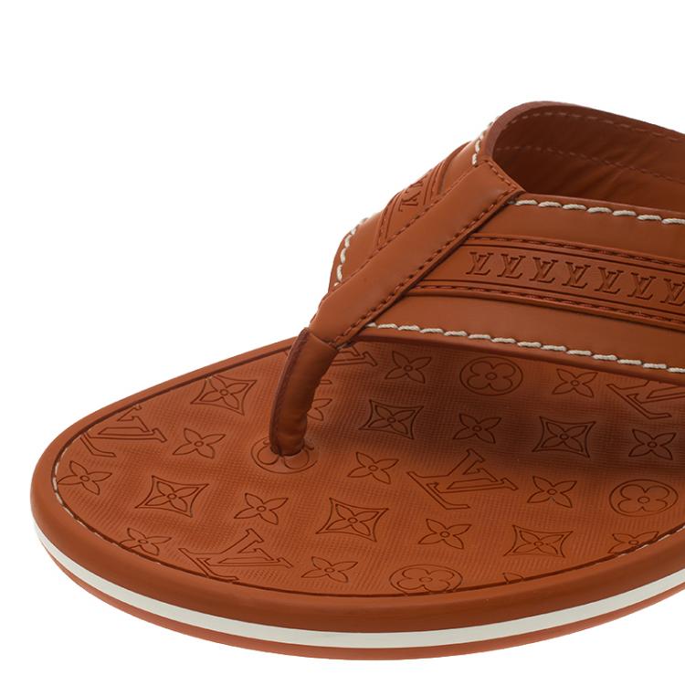 Pre Owned Louis Vuitton Orange Leather and Rubber Ipanema Thong Sandals Size 42.5