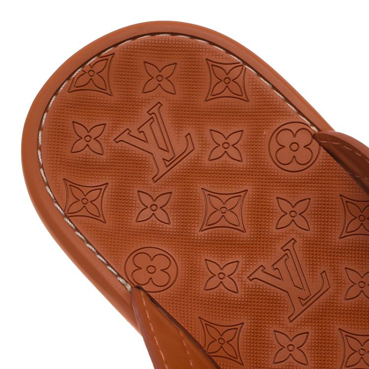 Pre Owned Louis Vuitton Orange Leather and Rubber Ipanema Thong Sandals Size 42.5