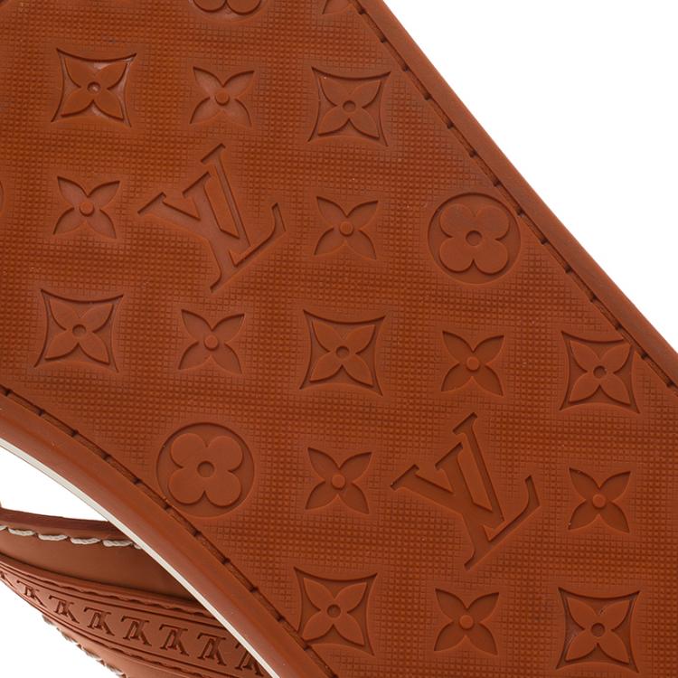 Pre Owned Louis Vuitton Orange Leather and Rubber Ipanema Thong Sandals Size 42.5