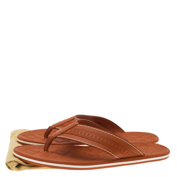 Pre Owned Louis Vuitton Orange Leather and Rubber Ipanema Thong Sandals Size 42.5