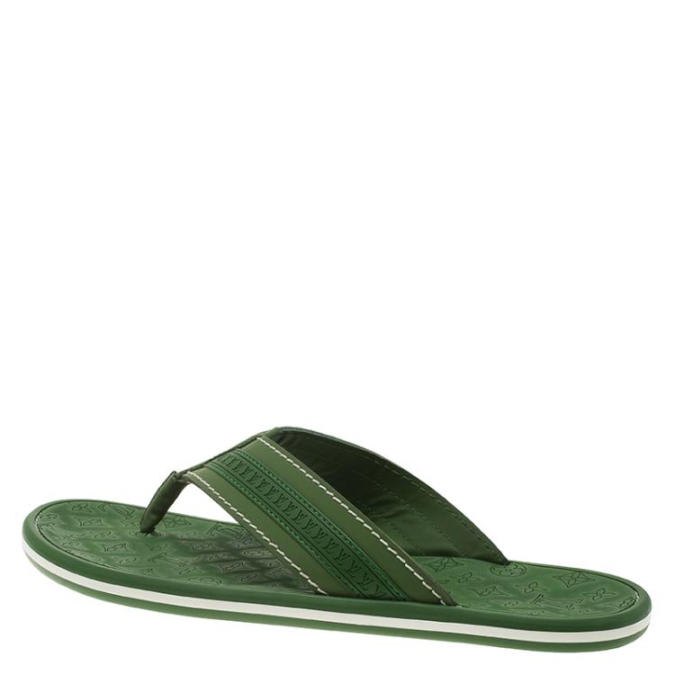 Pre Owned Louis Vuitton Green Leather and Rubber Ipanema Thong Sandals Size 42.5