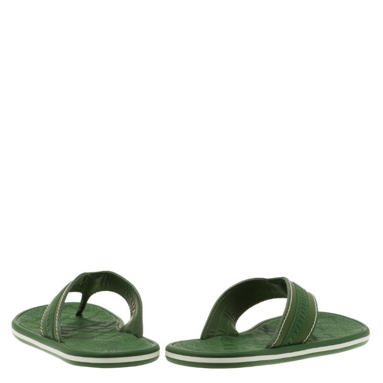 Pre Owned Louis Vuitton Green Leather and Rubber Ipanema Thong Sandals Size 42.5