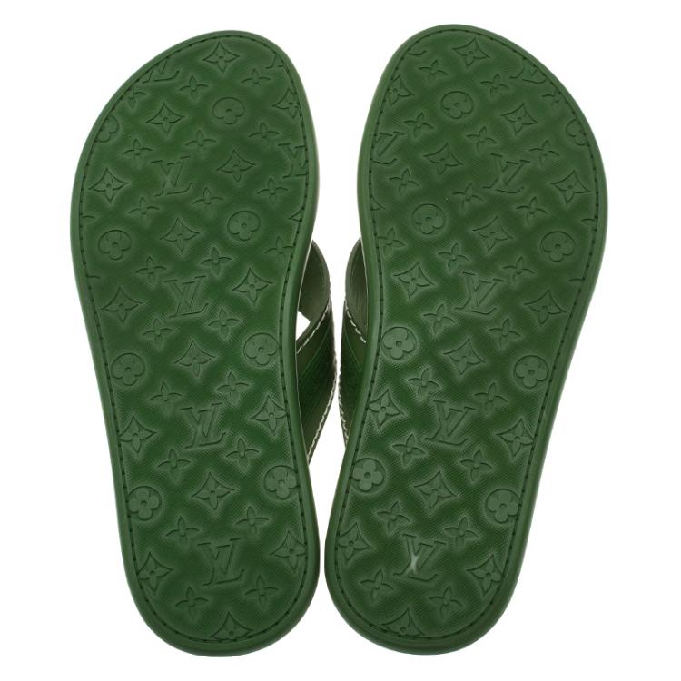 Pre Owned Louis Vuitton Green Leather and Rubber Ipanema Thong Sandals Size 42.5