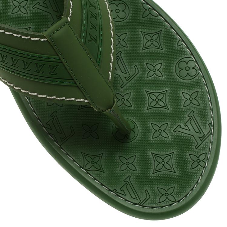Pre Owned Louis Vuitton Green Leather and Rubber Ipanema Thong Sandals Size 42.5