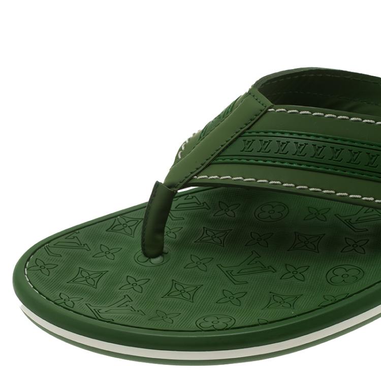 Pre Owned Louis Vuitton Green Leather and Rubber Ipanema Thong Sandals Size 42.5