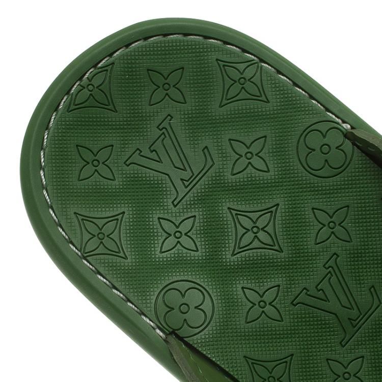 Pre Owned Louis Vuitton Green Leather and Rubber Ipanema Thong Sandals Size 42.5