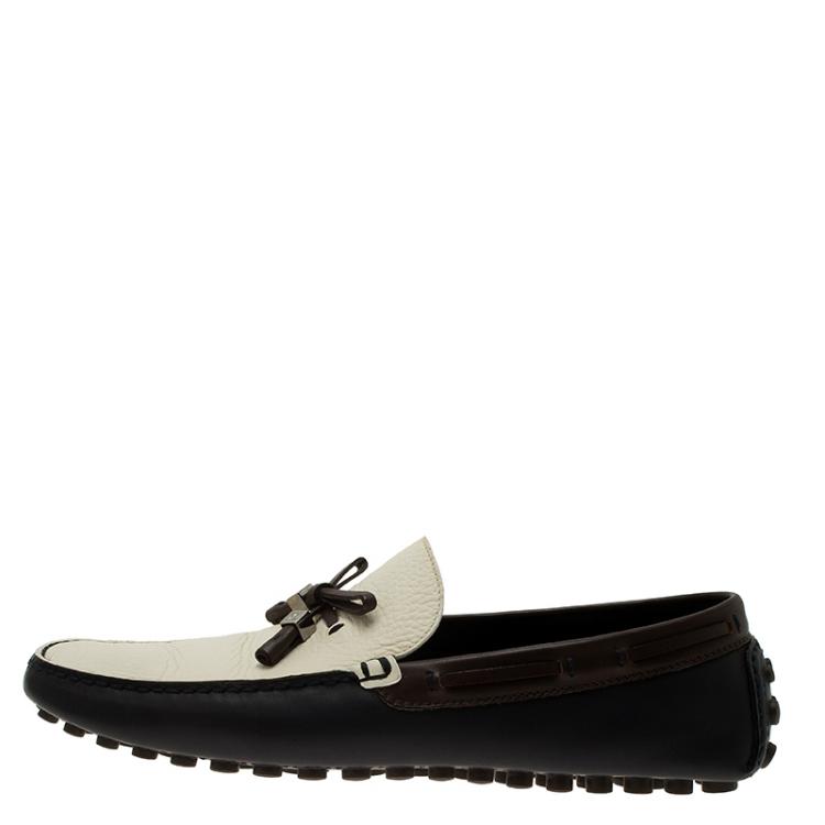 Pre Owned Louis Vuitton Tricolor Leather Bow Loafers Size 41.5