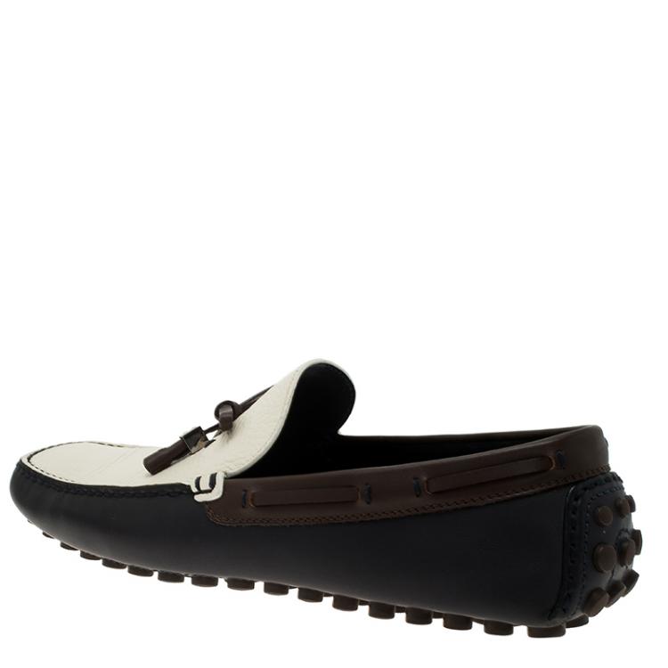 Pre Owned Louis Vuitton Tricolor Leather Bow Loafers Size 41.5
