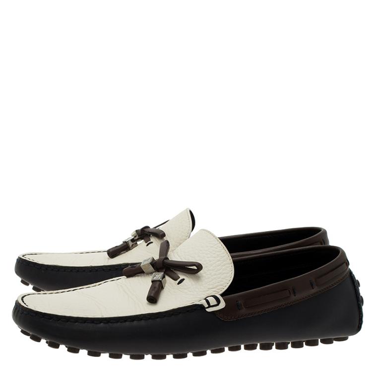 Pre Owned Louis Vuitton Tricolor Leather Bow Loafers Size 41.5