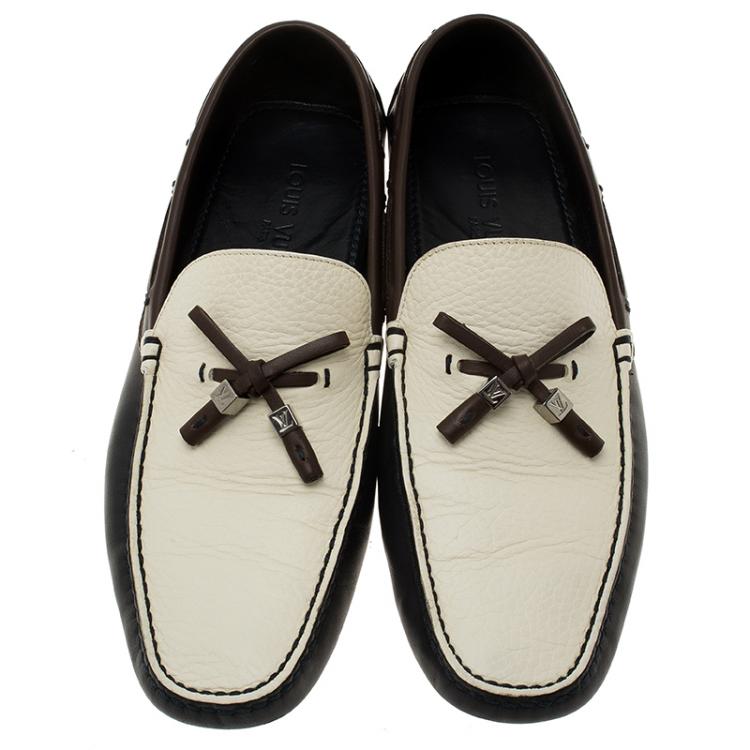 Pre Owned Louis Vuitton Tricolor Leather Bow Loafers Size 41.5