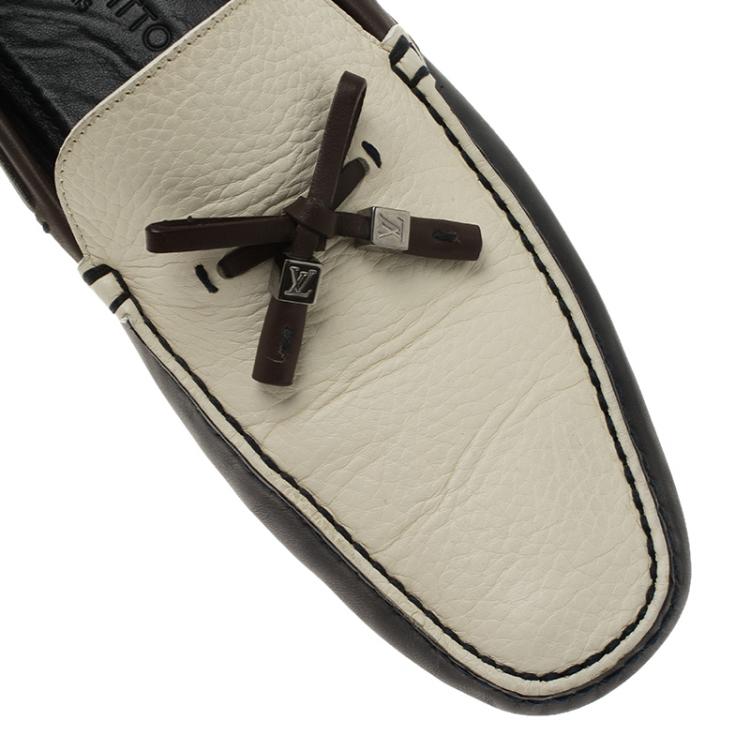 Pre Owned Louis Vuitton Tricolor Leather Bow Loafers Size 41.5