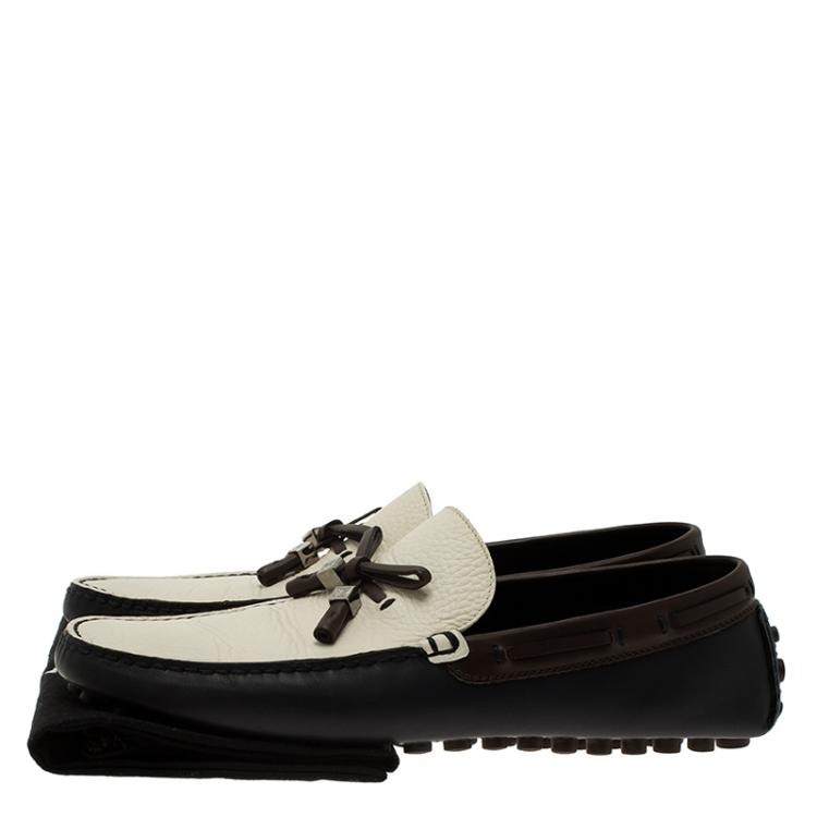 Pre Owned Louis Vuitton Tricolor Leather Bow Loafers Size 41.5