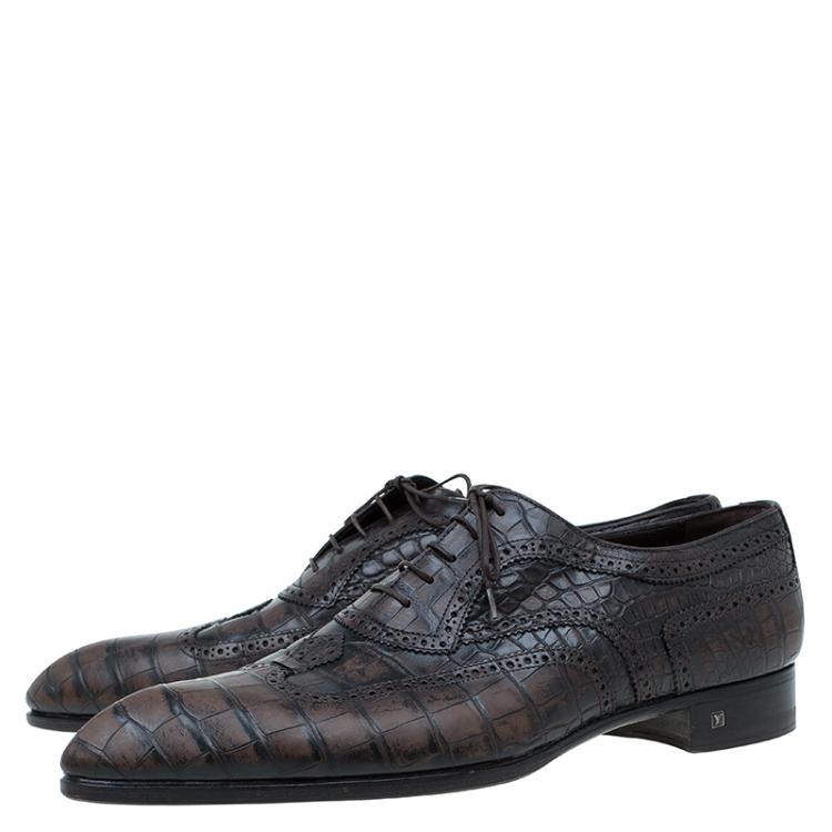 Pre Owned Louis Vuitton Two Tone Alligator Leather Brogue Derby Size 45
