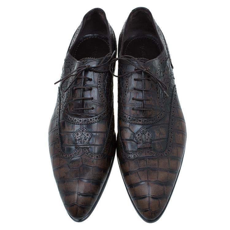 Pre Owned Louis Vuitton Two Tone Alligator Leather Brogue Derby Size 45