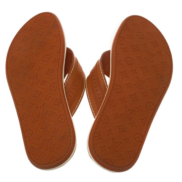 Pre Owned Louis Vuitton Orange Leather and Rubber Ipanema Thong Sandals Size 42.5