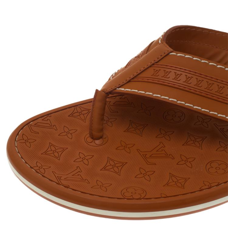 Pre Owned Louis Vuitton Orange Leather and Rubber Ipanema Thong Sandals Size 42.5