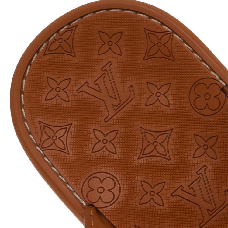 Pre Owned Louis Vuitton Orange Leather and Rubber Ipanema Thong Sandals Size 42.5