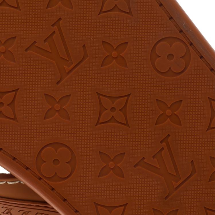 Pre Owned Louis Vuitton Orange Leather and Rubber Ipanema Thong Sandals Size 42.5