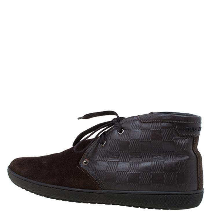 Pre Owned Louis Vuitton Brown Damier Leather and Suede Sneaker Boots Size 43