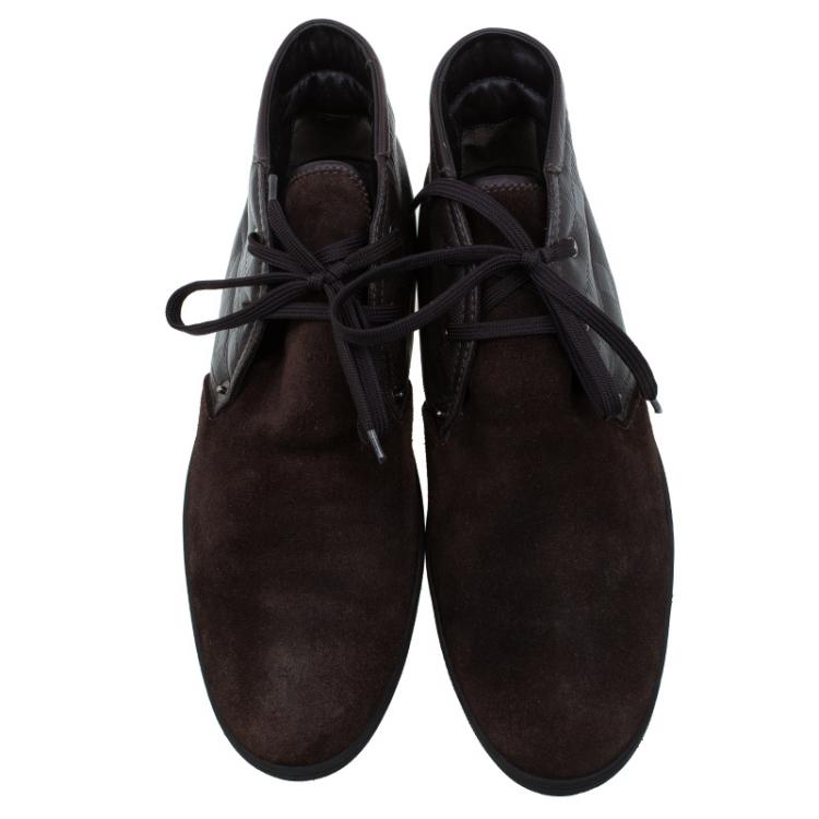 Pre Owned Louis Vuitton Brown Damier Leather and Suede Sneaker Boots Size 43