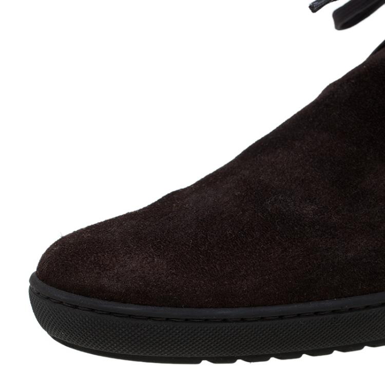 Pre Owned Louis Vuitton Brown Damier Leather and Suede Sneaker Boots Size 43