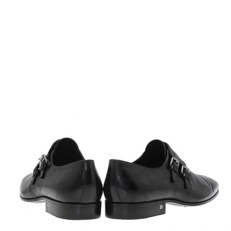 Pre Owned Louis Vuitton Black Damier Embossed Leather Monk Slip On Size 42