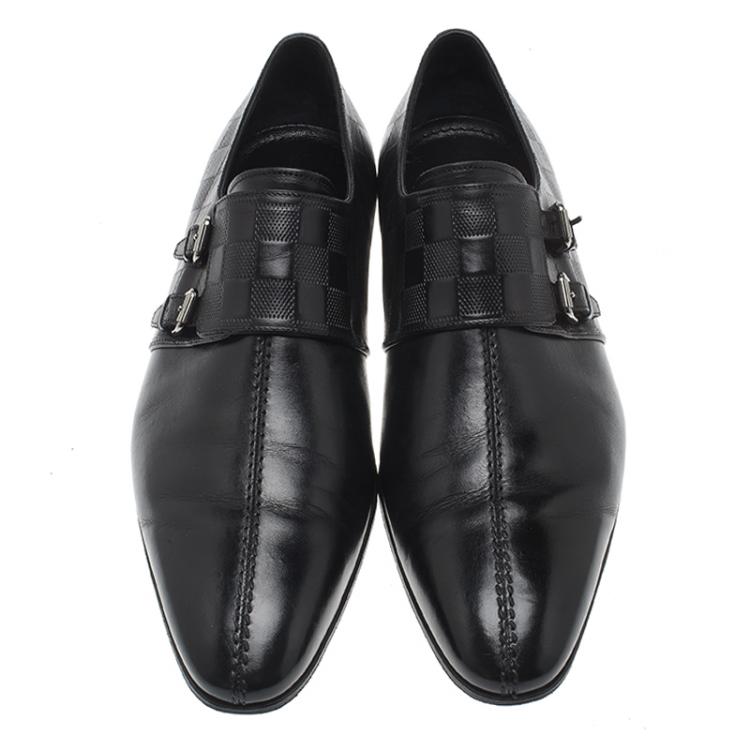 Pre Owned Louis Vuitton Black Damier Embossed Leather Monk Slip On Size 42
