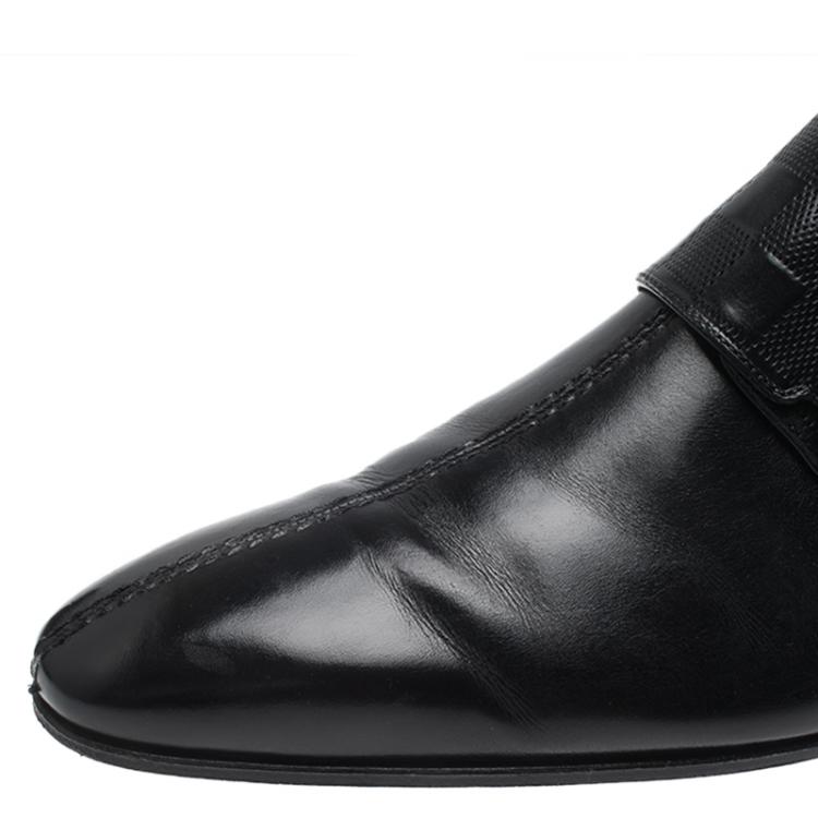 Pre Owned Louis Vuitton Black Damier Embossed Leather Monk Slip On Size 42