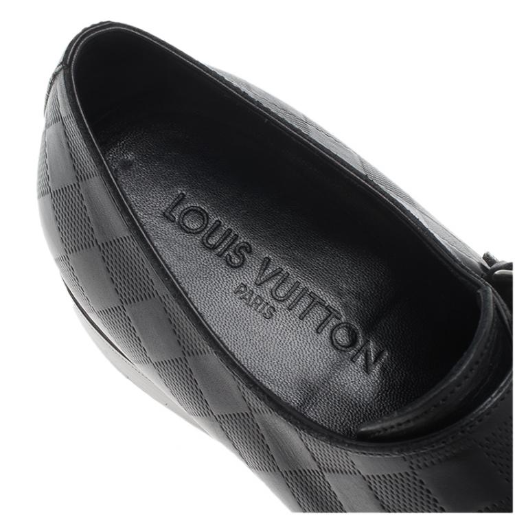 Pre Owned Louis Vuitton Black Damier Embossed Leather Monk Slip On Size 42