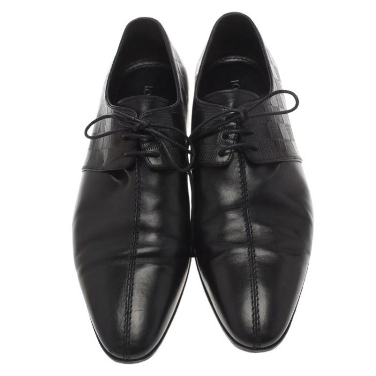 Pre Owned Louis Vuitton Black Damier Embossed Leather Lace Up Oxfords Size 43